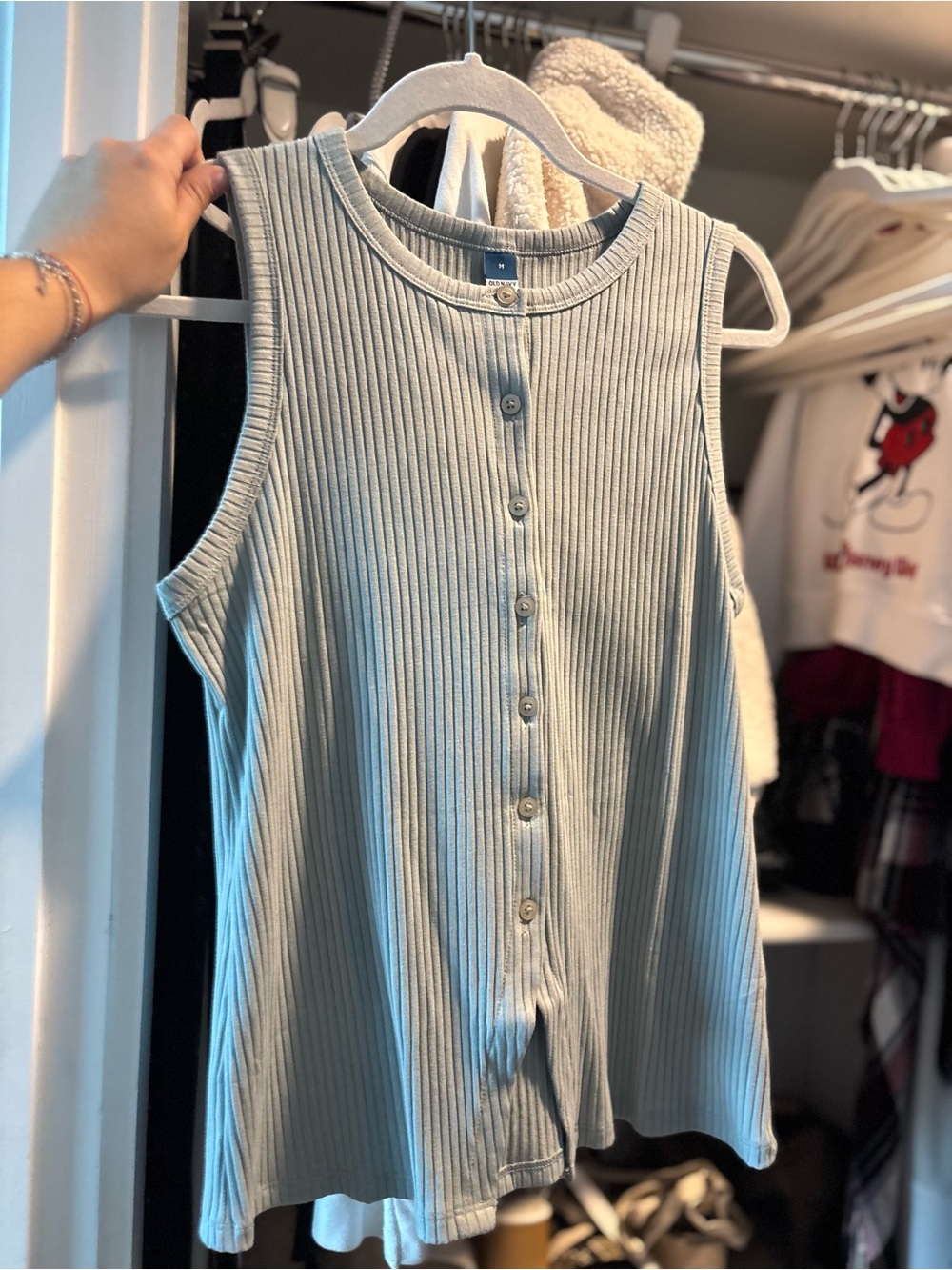 Old Navy Light Blue Ribbed Button-Front Tank